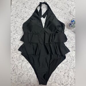 SHEIN Black Ruffle One Piece Swimsuit Women Size 2XL